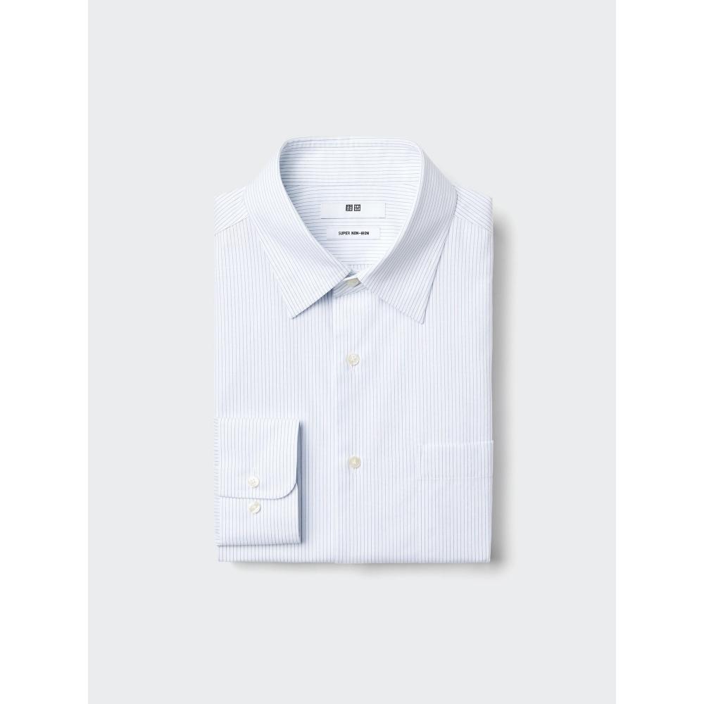 

Uniqlo Супер немнущаяся рубашка Длинный рукав Обычный воротник Полоска 62 BLUE/MEN S