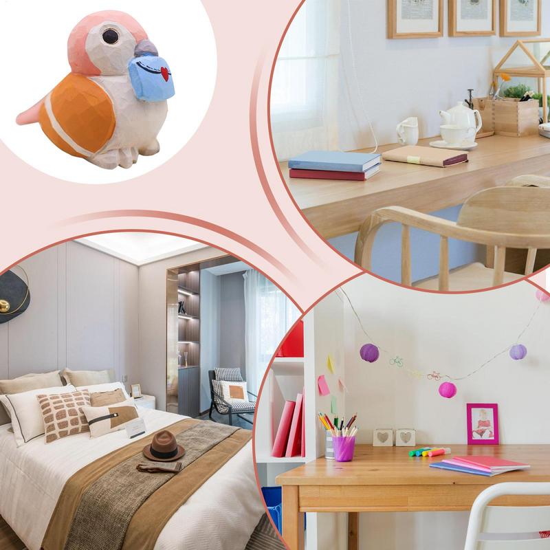 Miniature Wood Bird Art Statue Elegant Bird Figurine In Watercolor Style Lightweight Collectible Figurines For Living Room