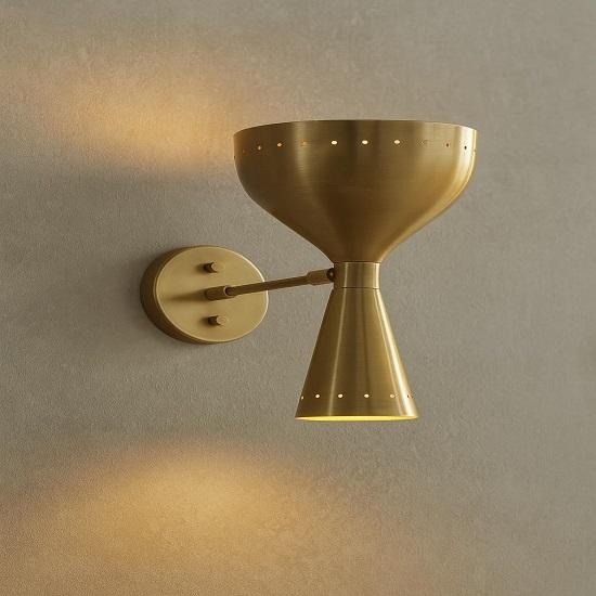 Ręcznie robiony kinkiet ścienny Diabolo w stylu Mid Century Modern, regulowany, z surowego mosiądzu, styl Stilnovo, lampka do czytania przy łóżku