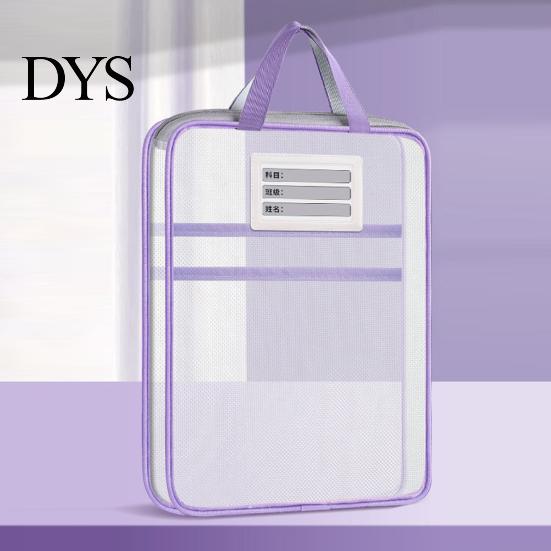 Durable Nylon Mesh Pockets Transparent Document Bag, Portable Lightweight File Organizer with Zipper School Stationery Organizers And Strap,