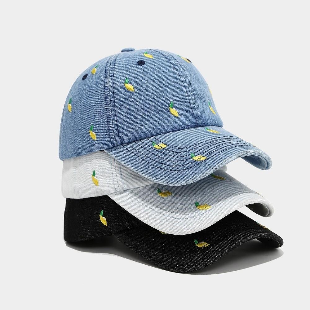 Denim Baseball Caps Lemon Love Cherry Embroidery Gorras Para Hombres Trendy Trucker Cap Unisex