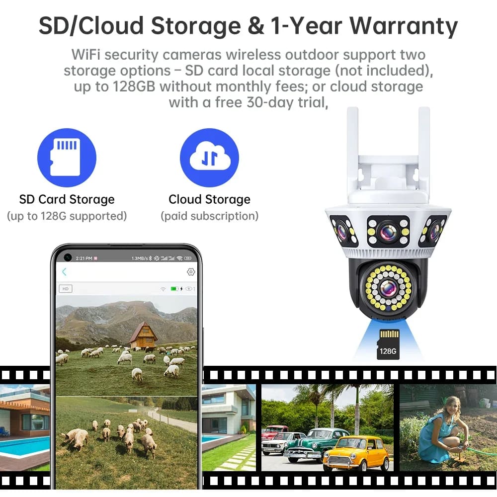 LS VISION 6K Outdoor WiFi Video Surveillance Camera 12MP Four-lens Three-screen AI Human Body Detection Bidirectional Voice IP Camera CCTV