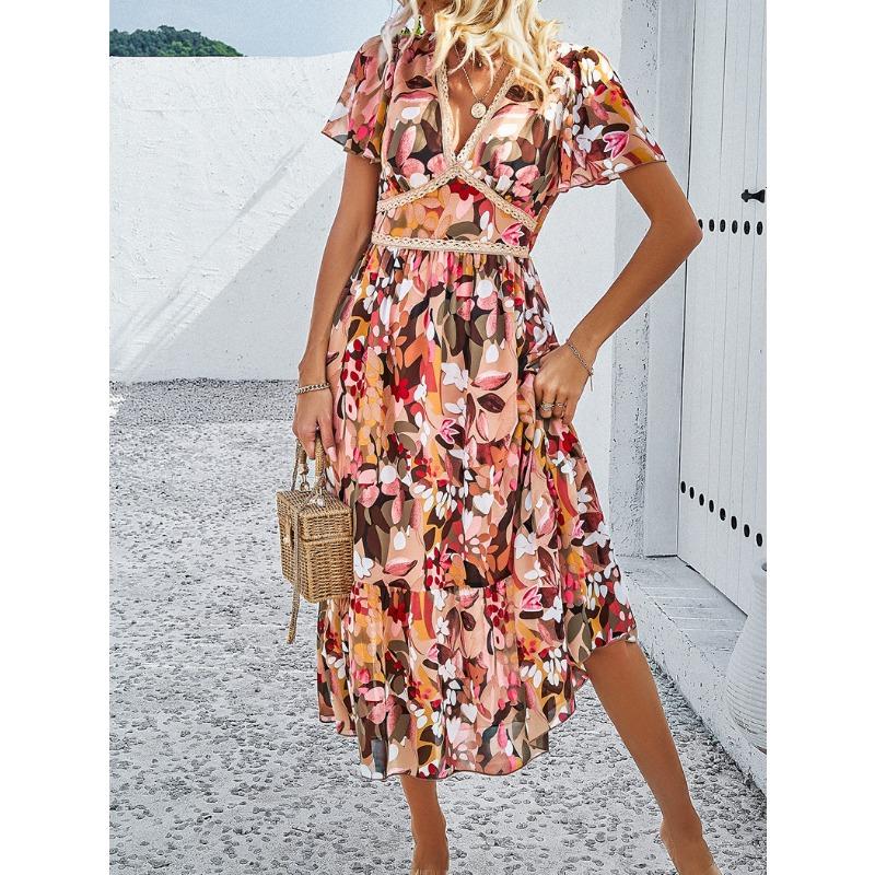 Women's Dresses Summer Foreign Trade Leisure Holiday Printed High-waisted Dresses
