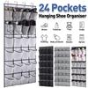 24 Pockets Wall-mounted Sundries Shoe Organiser Fabric Closet Bag Storage Rack Mesh Pocket Clear Hanging Over The Door Cloth Box