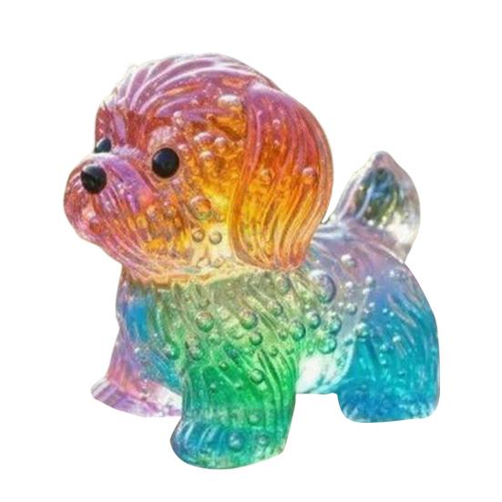 Colorful Glass Dog Ornaments Rainbow Gradient Puppy Figurines Decorative Dog Sculpture Gift for Holidays Birthdays