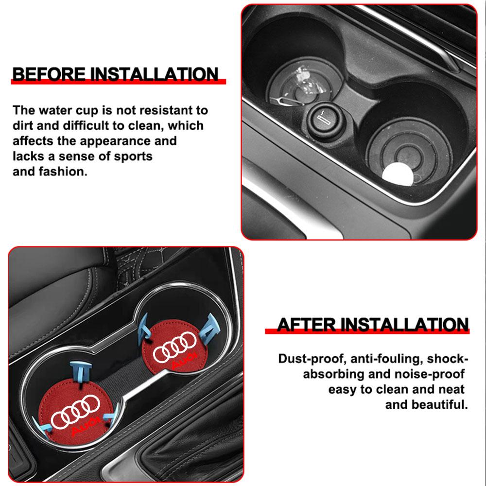 AQ1 2Pcs Non-slip Car Water Cup Pad Fur Drink Coaster Holder For Z1 A1 A2 A3 A4 A5 A6 A7 A8 Q1 Q2 Q3 Q4 Q5 Q6 Q7 Q8 TT RS3 RS7