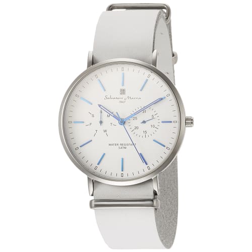 

Мужские тонкие часы Salvatore Marra SM15117-SSWHBL с мульти-календарем, белые, официально импортированы