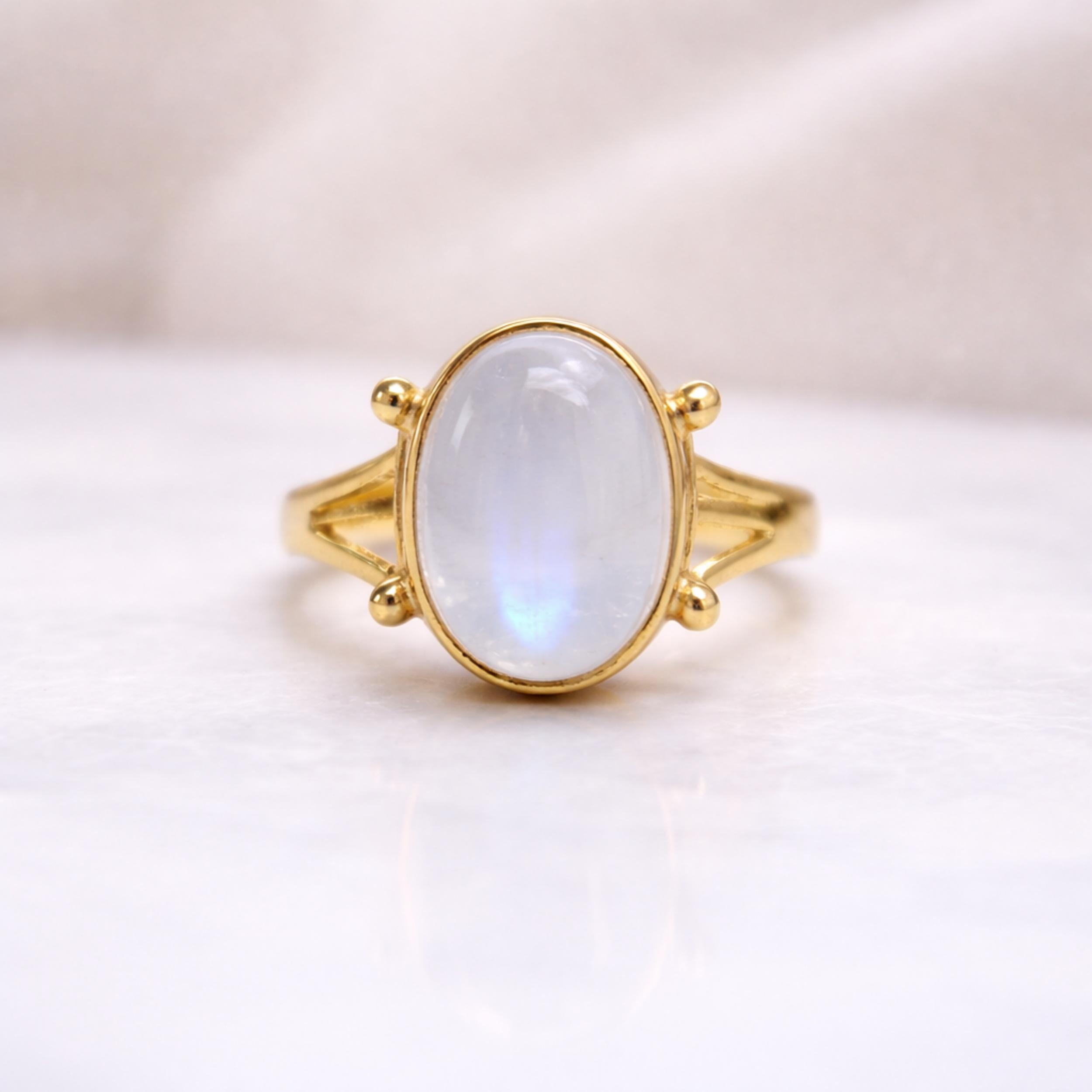 Rainbow Moonstone Statement Ring, 925 Sterling