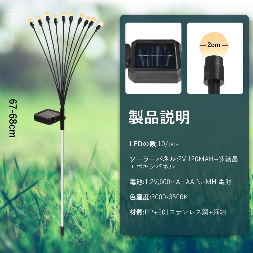 Solar Recessed Solar Garden IP65 Solar Firefly 10 LED Solar Panel Automatic Stylish and Creates a Beautiful Suitable for Flower and More of Lights,