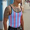 INCERUN Summer Men U Neck Sleeveless Striped Hollow Stitching Tank Tops