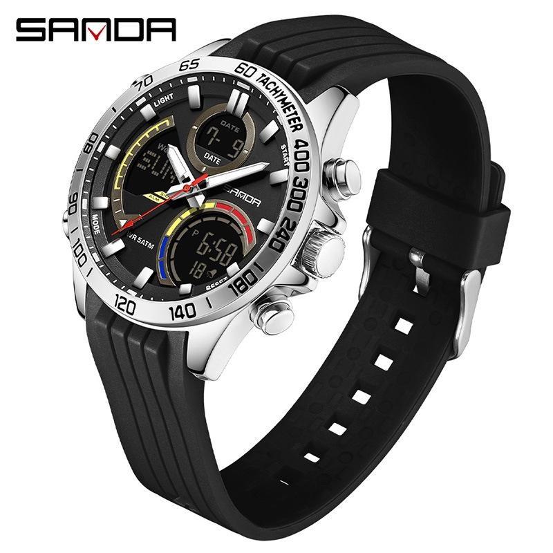 SANDA Luxury Men Electronic Quartz Watch Chronograph Double Display Waterproof Man Digital Wristwatch Military Sport Male Clock