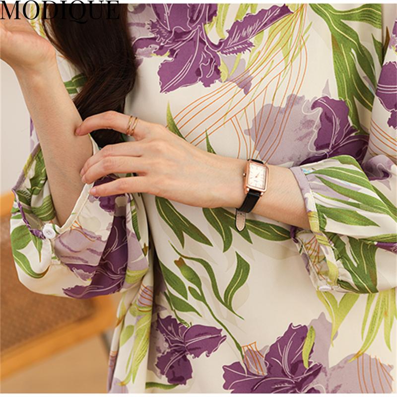 MODIQUE Spring Summer Plus Size Women Casual Loose Elegant Cotton Floral Print Puff Sleeve Blouse Shirts Lady Oversize O-Neck Long Sleeve Pullover