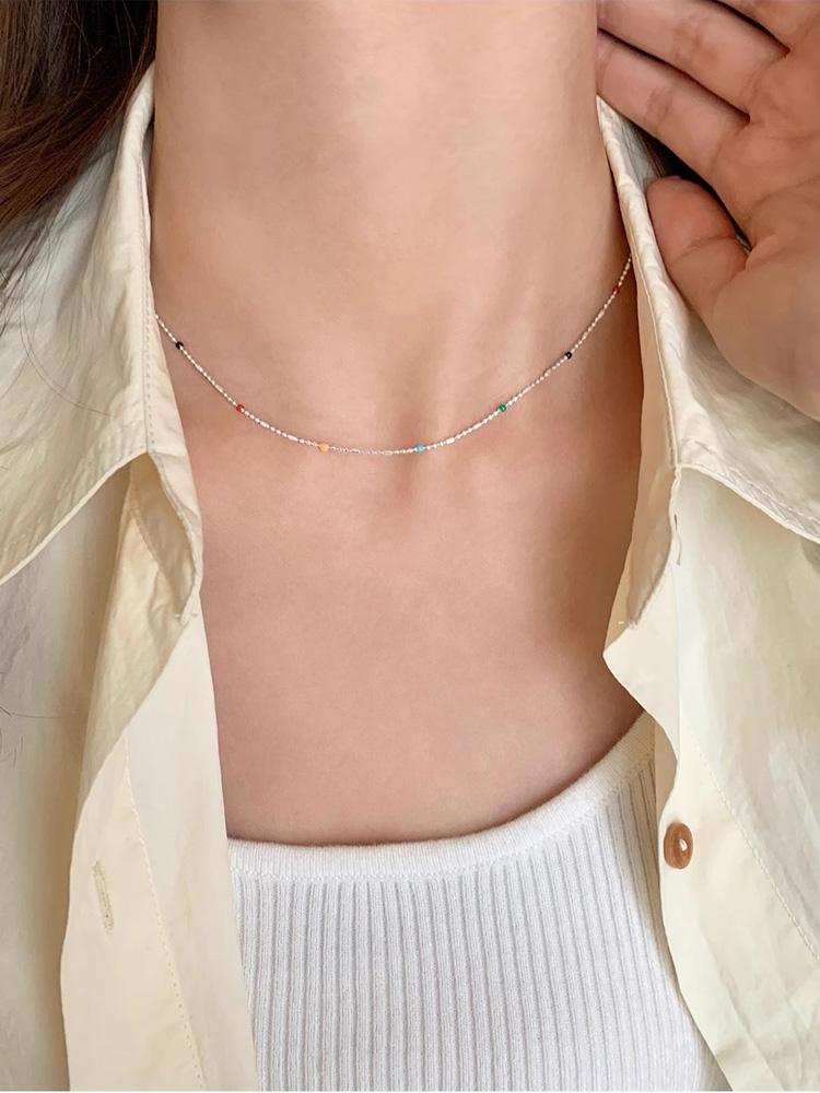 Pure 925 Sterling Silver Rainbow Bean Chain Necklaces For Women Girls Silver 925 Female Chokers Fine Jewelry Collares Wholesale