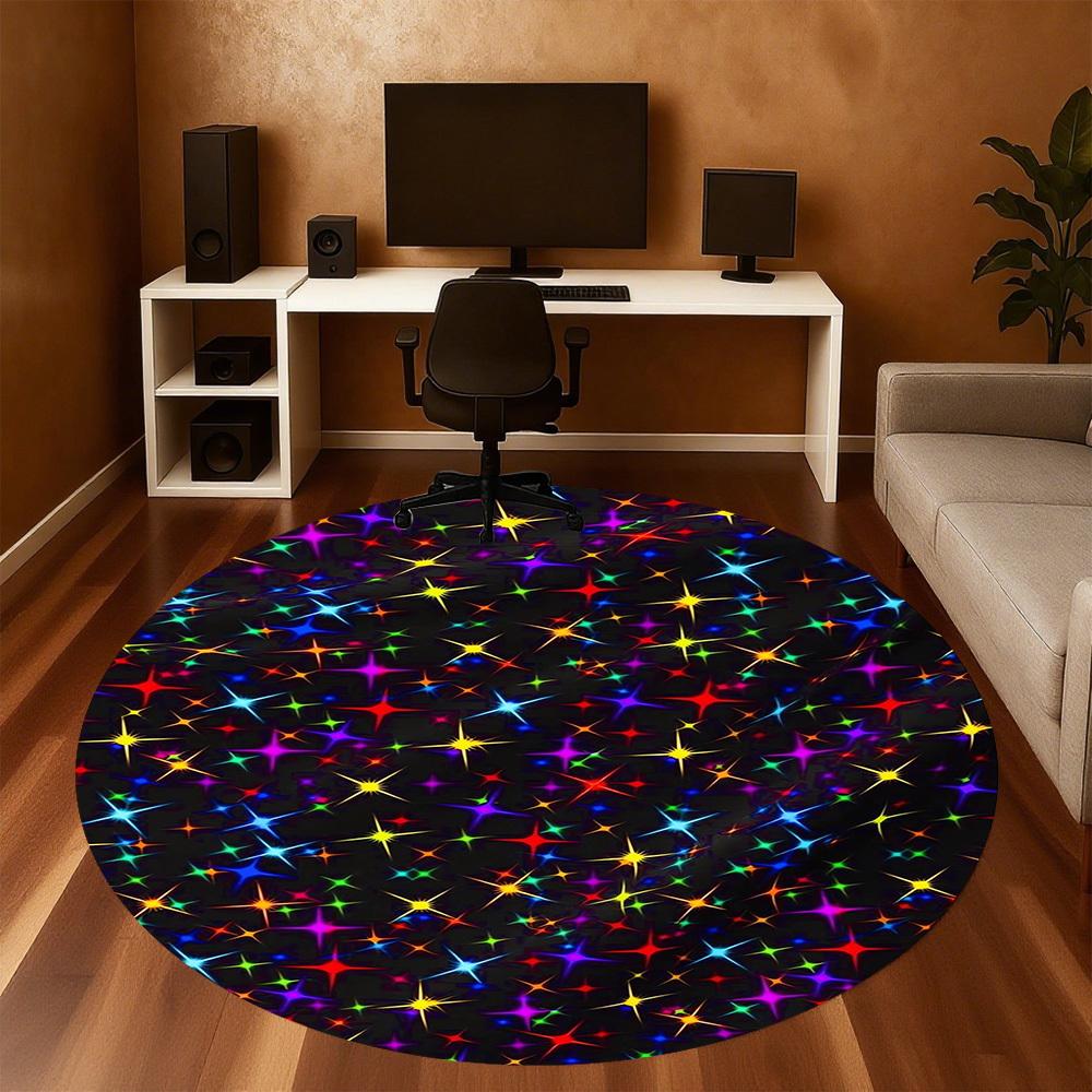 1pc stars colorful Round Chair mat Area Rug - Non-Slip, Floor Mat for Office, Bedroom, and Indoor Decor -1002078