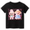 Summer LABUBU Pattern Children's T-shirt Cartoon Princess Skirt Labubu Printed Girl Round Neck Short Sleeve Casual Children's Top