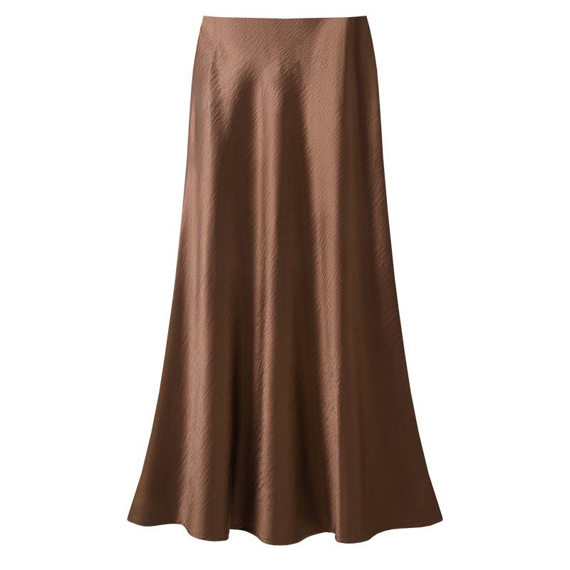 White Acetate Satin Fishtail Skirt - Women's Slimming Summer 2025 Bodycon Half Skirt