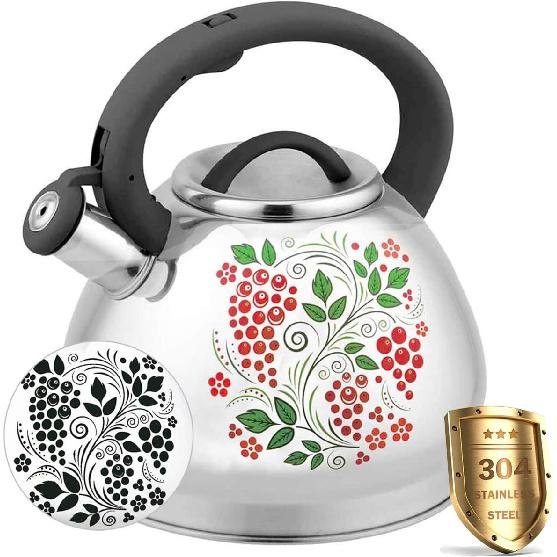 Tea Kettle for Stovetop Whistling Teakettle Tea Pot -3L Food Grade 304 Stainless Steel Color Changing Stove Top Teapot with Cool Handle,Loud Whistle