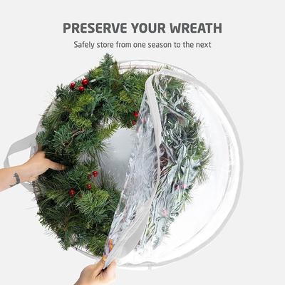 Faltbare Weihnachtskranz-Aufbewahrungstasche, Weihnachtsbaumtasche, transparente Kranztasche zur Aufbewahrung von Weihnachtsbaumgirlanden