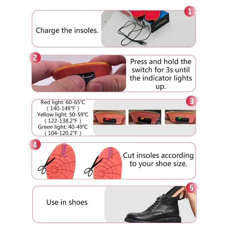 Winter Electric Heated Shoe Pads with Remote Control Rechargeable Foot Warmer Wireless Heated Insoles 3 Heat Settings