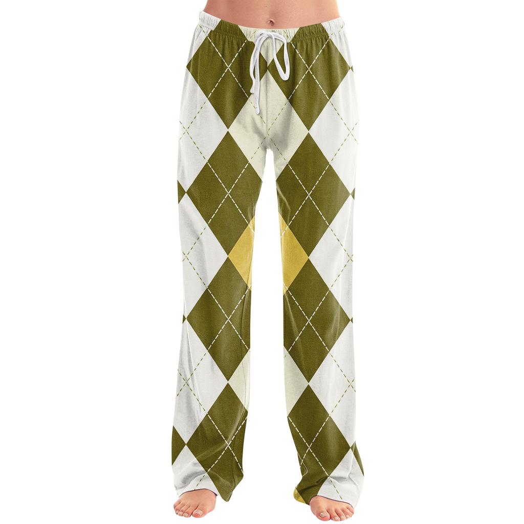 Women's Casual Plaid Print Pants Loose Fit Long Pajama Bottoms for Home Sleep