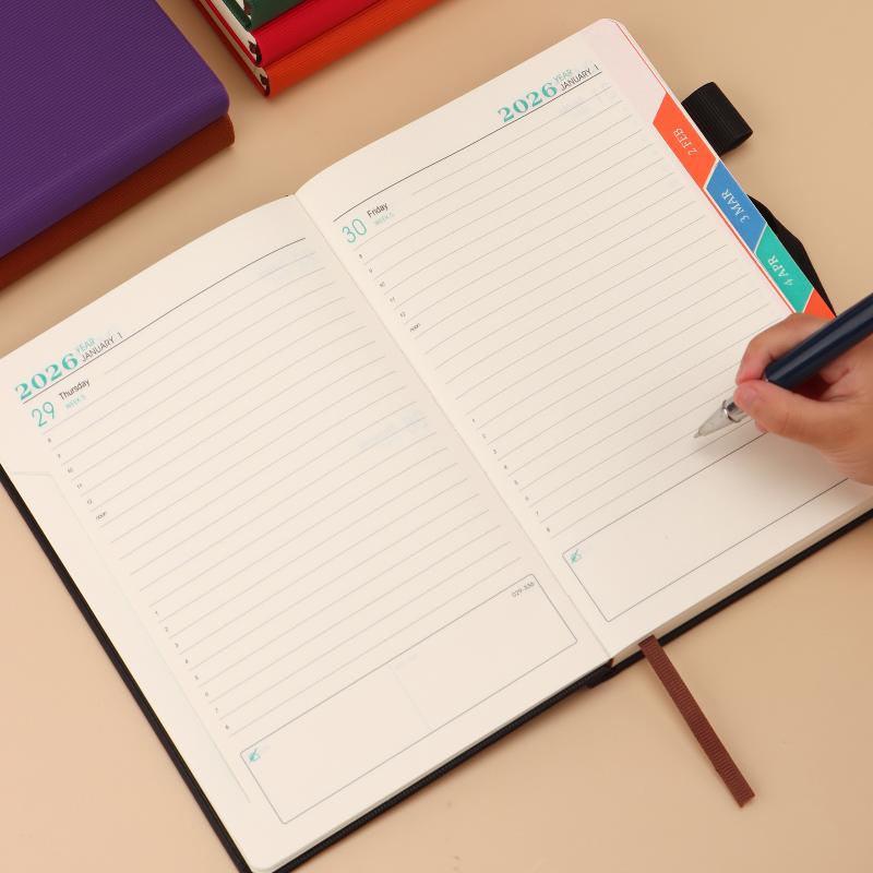 2026 Tages-Monatsplaner Mit Farbigen Monatsmarkierungen Hardcover Leder Tagesplaner 400 Seiten Datiert Für Tägliche Planung