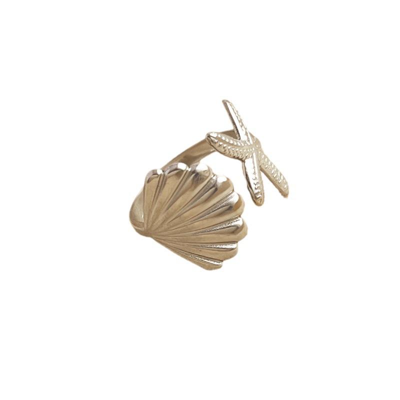 18k Gold Electroplated Stainless Steel Starfish Ring - Ocean Series Jewelry