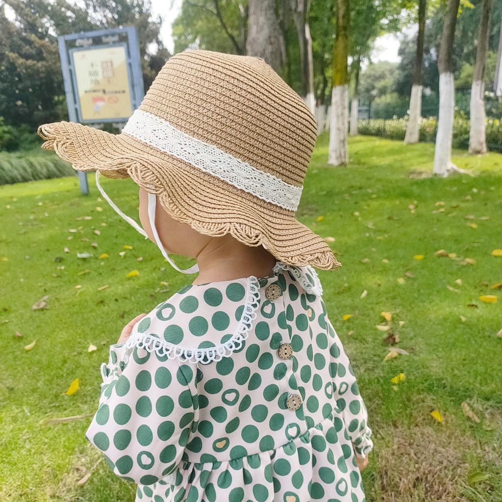 Lace Bow Straw Hat Baby Sun Hat Girls Beach Hat British Tide Top Hat Flat Top Sun Hat