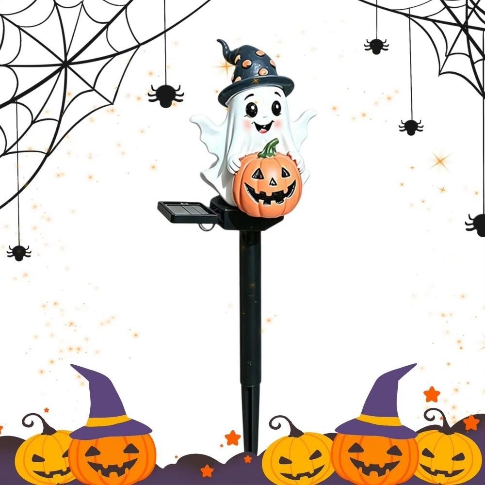 Resin Figurine Solar Ghost Pumpkin Lights Cute Garden Stake Light Solar Halloween Lights Yard