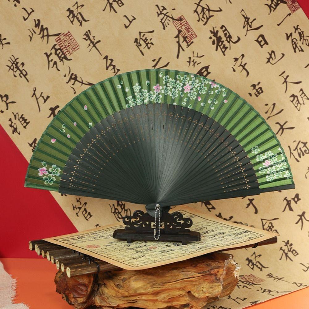 Ancient Cheongsam Fan Bamboo Rib Dance Hand Fan Portable Cherry Blossoms Folding Fan  Summer