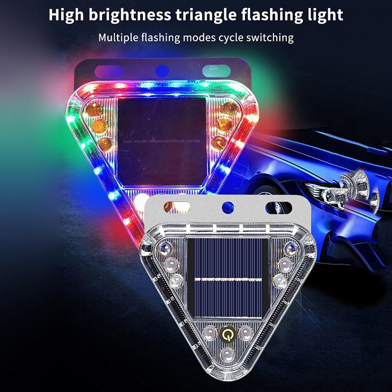 Multicolor Truck Tail Flashing Light Led Solar Warning Light Anti Collision Magnetic Touch Switch Wireless Strobe Triangle Lamp
