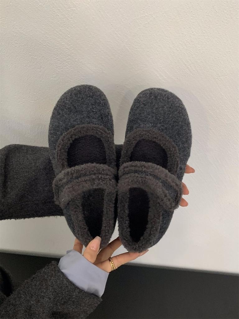 Mary Jane Mao Mao shoes shoes 2025 autumn and winter velvet gray single shoes platform Birkenstocks