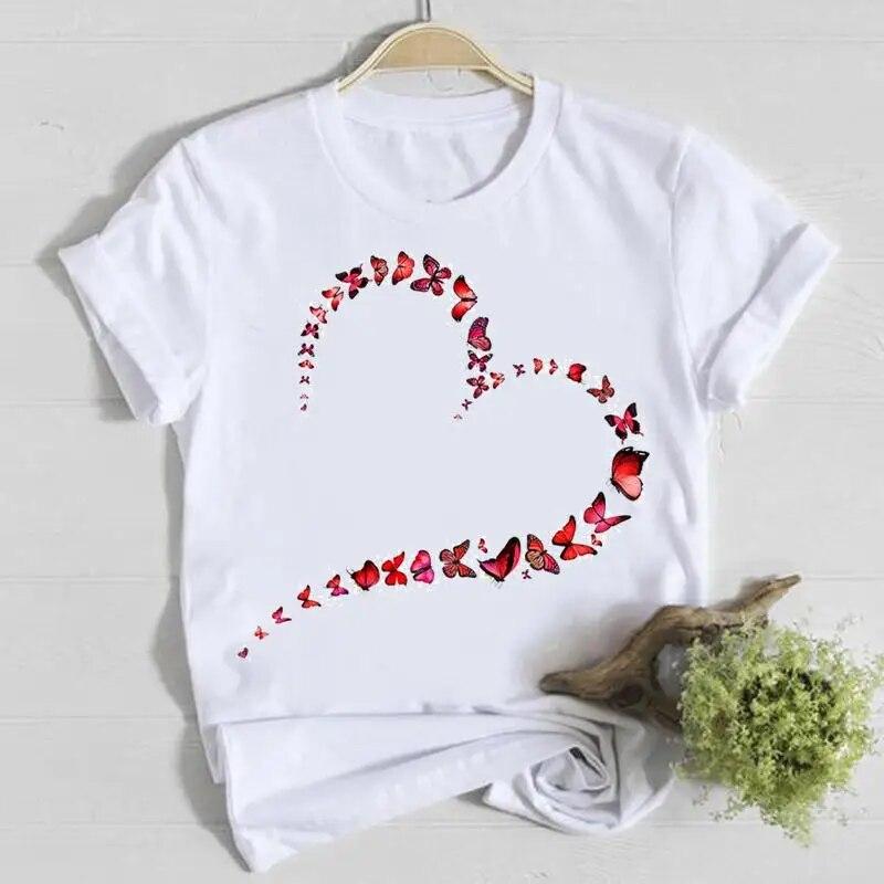 Butterfly Cute Sweet Lovely Casual Tee Top Short Sleeve Shirt Lady Clothes Fashion Tshirt Summer Female T Women Graphic T-shirts