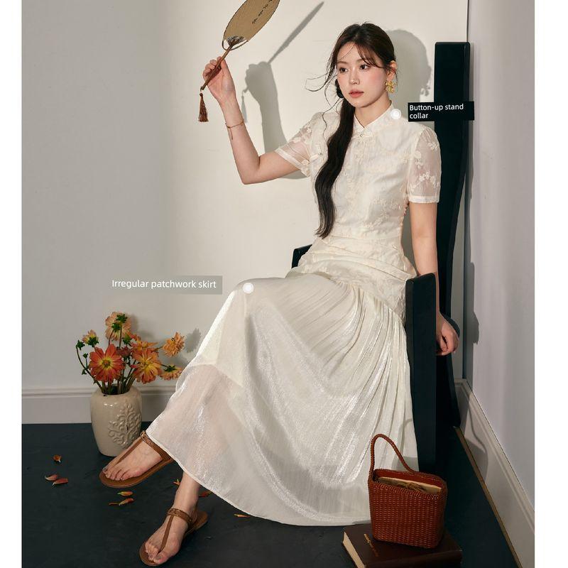 Lan Yu Patchwork Jacquard Skirt Plus Size Ladies National Style Cheongsam Mi Xing Spot 4XL([Recommendation 90-100kg])
