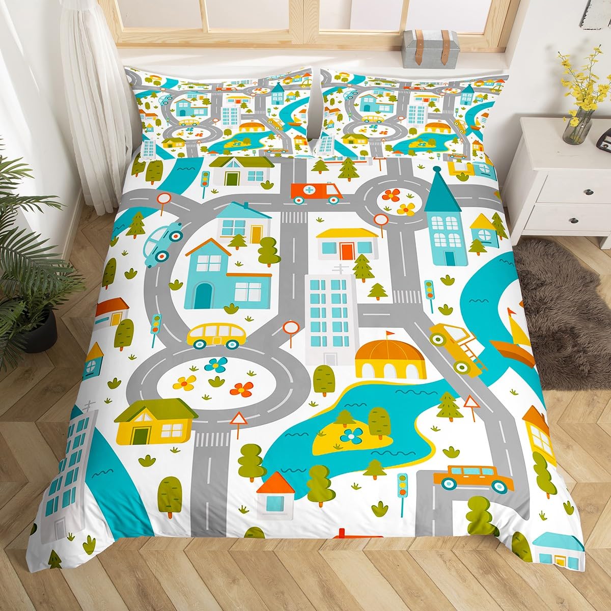 

Пододеяльник с изображением гоночной машины, размер Queen, для мальчиков, комплект постельного белья с изображением строительной машины, серый, красные автомобили, дорожное движение, пододеяльник, 3 шт. EU Single(135x200cm)