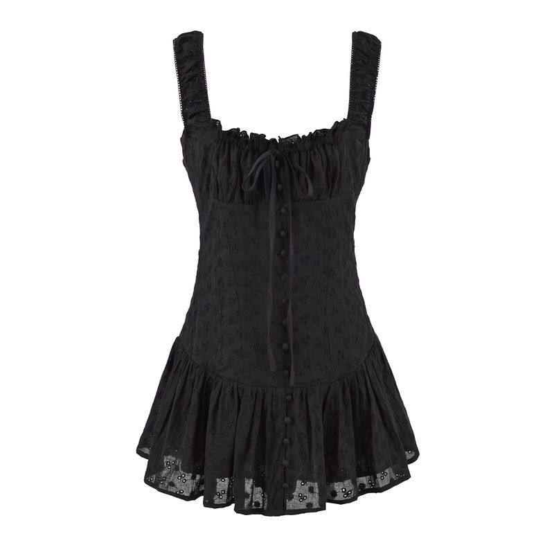 

Kaslead New Arrival Women s Clothing Fashion Style Fashion Simple and Tight Waist Trimming Spaghetti Straps Dress Black L