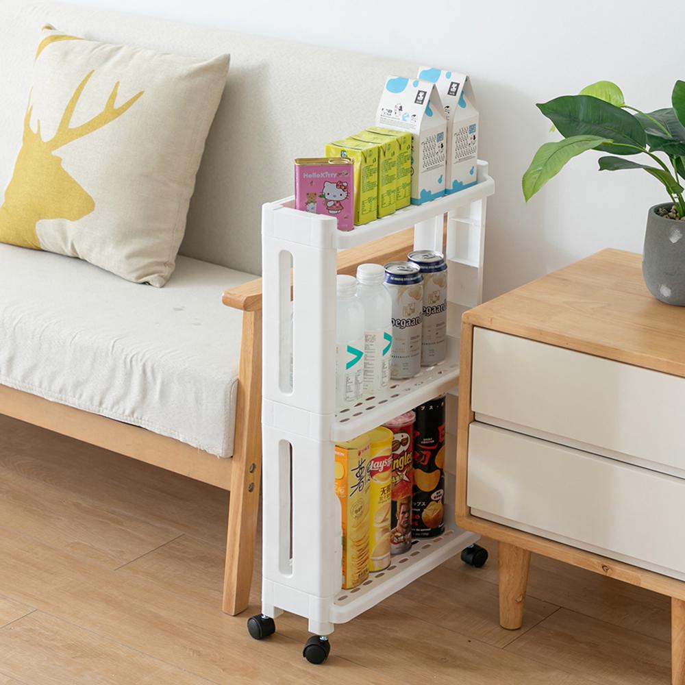 3 Layer Kitchen Bathroom Gap Storage Rack Multi Purpose Rolling Narrow Space Organizer Living Room Study Storage Shelf