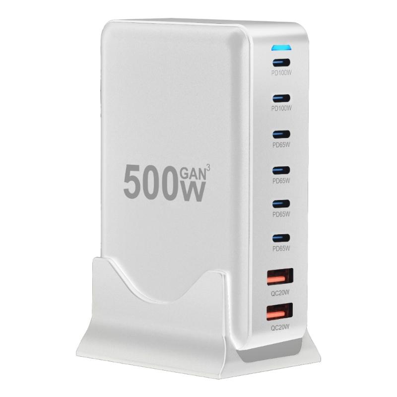 500W Desktop GaNs Chargers 6 USB C 2 USB A Charging Station Desktop Mutliport for Fast Chargers Laptop Power Adapter