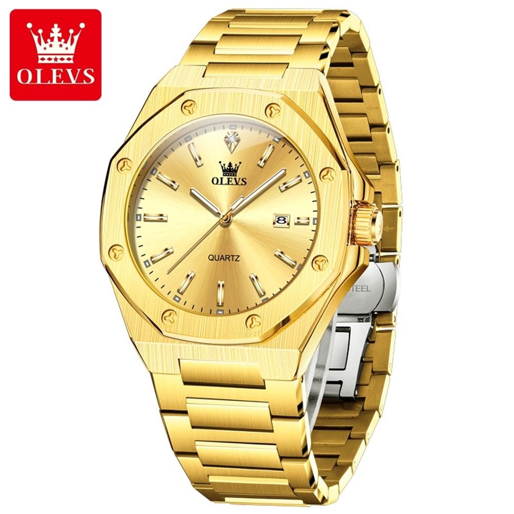 OLEVS Octagonal Dial Men's Watches Classic Fashion Quartz Watch for Man Waterproof Luminous Gold Stainless Steel Date Watch