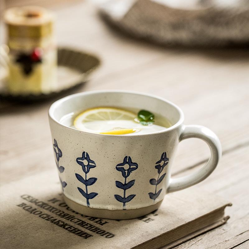 Literary Sense Hand-Painted Small Flower Coarse Pottery Cup Ceramic Coffee Cup Office Drinking Cup Export