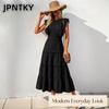 JPNTKY Fashion Solid Color Print  O-Neck Sleeveless Casual Dresses