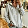 Women's Casual V-Neck Hoodie Color Pullover