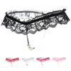 Sexy Pearl Massage Open Crotch Lace Thong Panties For Women