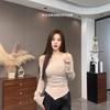Long-sleeved Swing Collar T-shirt for Women in Autumn Winter Sexy Pure Desire Irregular Slim Fit Niche Chic Top with Bottoming