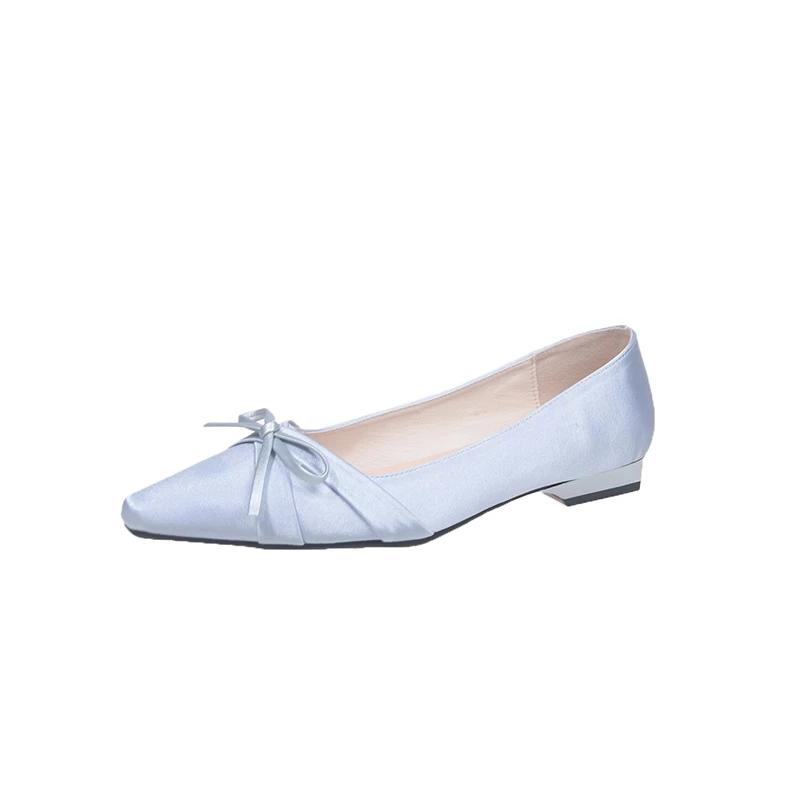 Fashion Women's Single Shoes Spring New Square Head Shallow Mouth Butterfly Knot Soft Sole Anti-slip Wear-resistant Low Heel Shoes