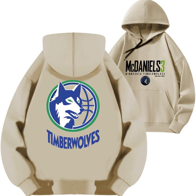 Jayden McDaniels Timberwolves No. 3 Printed Hooded Sweater Top Loose Fall and Winter Fleece Thickened Cap