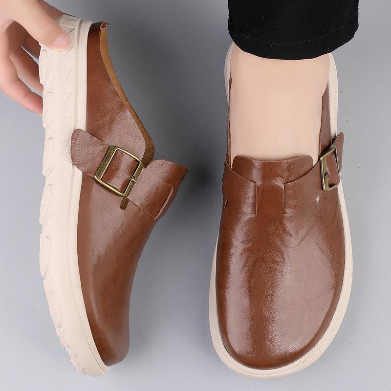 

Мужская обувь 2025 весна новая повседневная рабочая офисная на одном педале повседневная мягкая подошва модные полушлепанцы ленивые трендовые туфли 47 коричневый