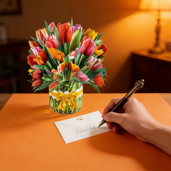 Paper Flower Pop Up Cards 3D Flower Bouquet Greeting Card with Envelope And Note for Mother's Day Graduation Anniversary Birthday Congratulations