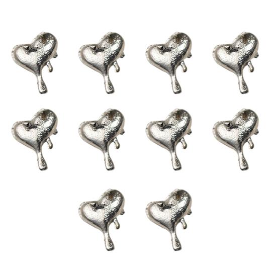 

10Pcs/Set Nail Art Charms Multi-colors Shiny Mini 3D Metal DIY Nail Accessories Melting Love Heart Shape серебряный