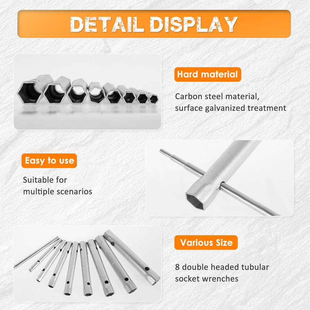 9/10Pcs Shower Valve Socket Wrench Set Carbon Steel Plumber Socket Wrench Double-Ended Tubular Spanner for Spark Plugs Removal