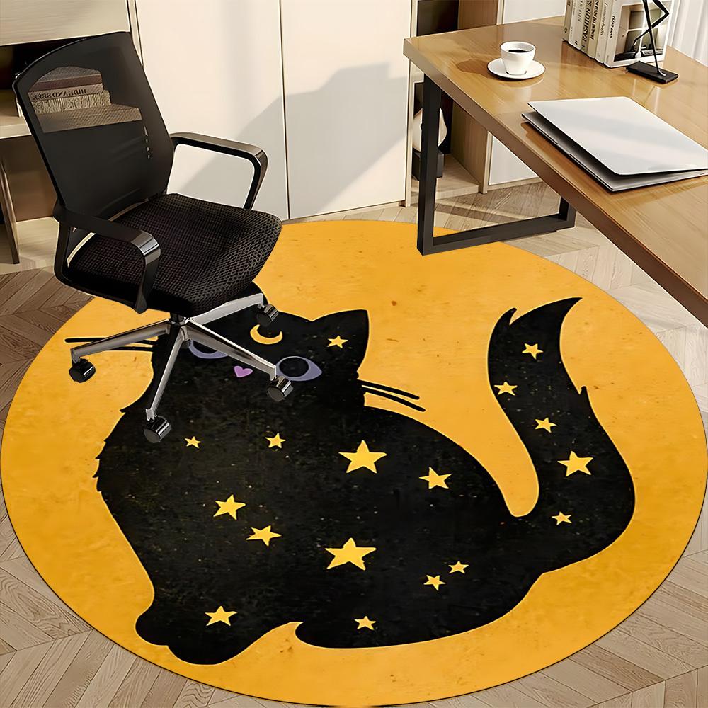 1pc Moon Cat Office Round Area Rug, Mat Suitable For Office, Under Office Chairs Bedroom Living Room Home Decor, Room Deco